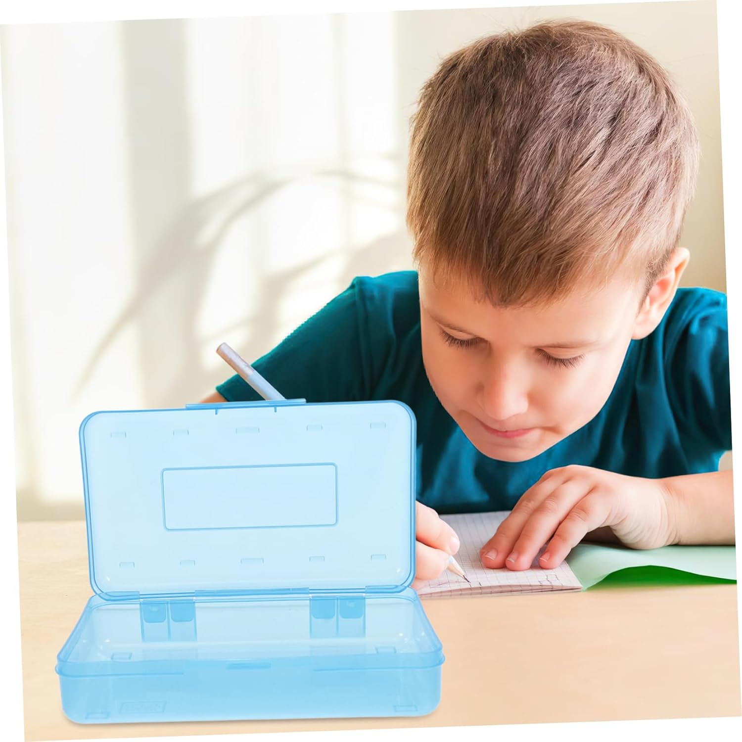 WEKAMOS 3Pcs Large Capacity Plastic Pencil Box for Markers and Crayons Stackable Stationery Storage Case for Boys and Girls Desk Accessories and Office Supplies image number 5