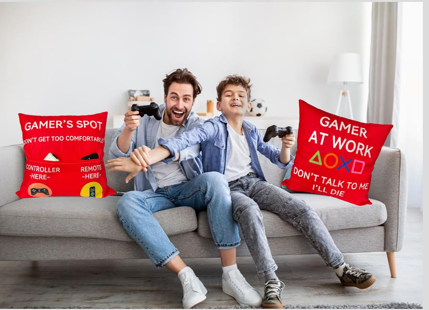 Gamer Gifts, Pocket Design Throw Pillow Covers 18 X 18 Inch, Gaming Room D&eacute;cor Stocking Stuffers Easter Basket Stuffers for Teen Boys Girls Men Father Boyfriends-Red image number 4