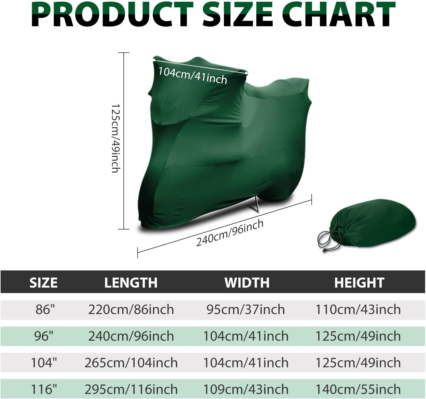 Winpower Indoor Motorcycle Cover, Soft Stretch Breathable Dustproof Scratch Protection Elastic Powersports Vehicle Covers, 96Inches image number 1