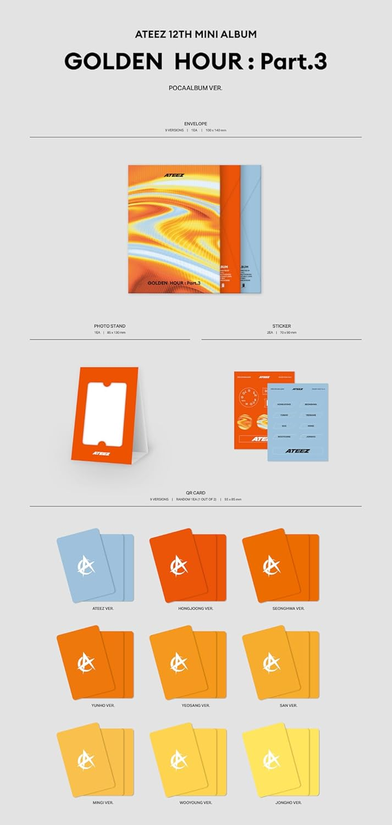 ATEEZ GOLDEN HOUR : Part.3 POCA Random Version Photostand+2Ea Sticker+1Ea Qrcard+1P Image Card+2P Photocard+1P Polaroid+1Ea User Guide+Tracking Sealed image number 2
