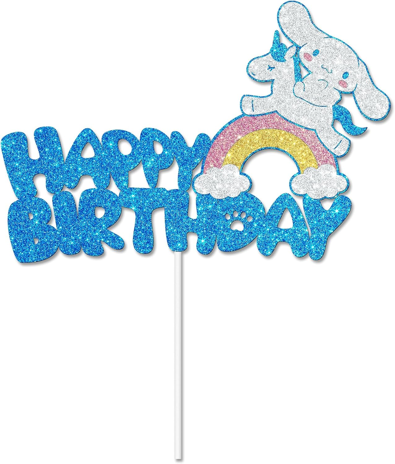 Blue Glitter Cartoon Birthday Cake Topping, Kids Birthday Cake Decoration (Blue) image number 2