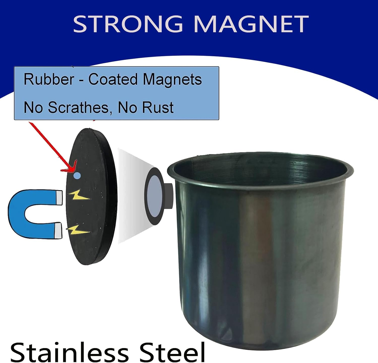 Magnetic Cup Holder, Stainless Steel Magnetic Cup Caddy, Magnetic Drink Holder for Bottles, Glasses, and Cans - Fits on Fridge, Lawnmower, Forklift, Cart, Treadmill,Or School Bus image number 2