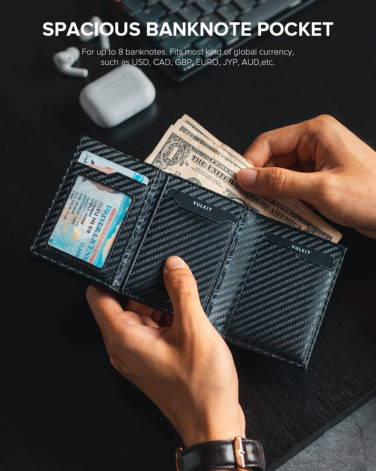 VULKIT Card Holder Wallet with Coin Pocket Magnetic Closure Pop up Cards with ID Window Leather Wallet for Cash & Credit Cards - Brown image number 5