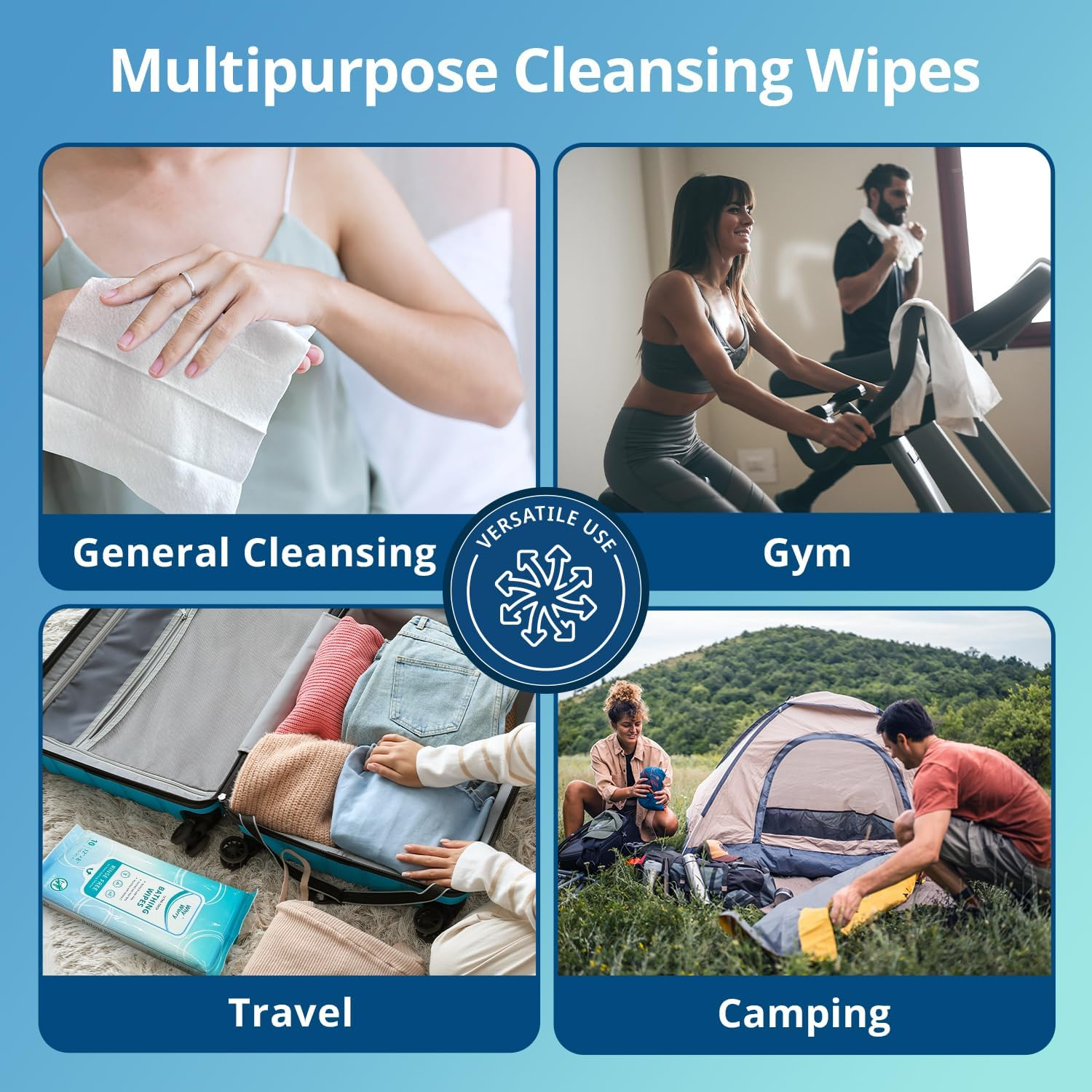 Whyworry Bed Bath Wipes for Adults Rinse Free, Ultra Thick Bathing Wipes with Aloe for Women & Men, 20 X 30 Cm Disposable Cleaning Body Wipes for Gym & Camping, Fresh Scent, 50 Count (5 Packs of 10) image number 6