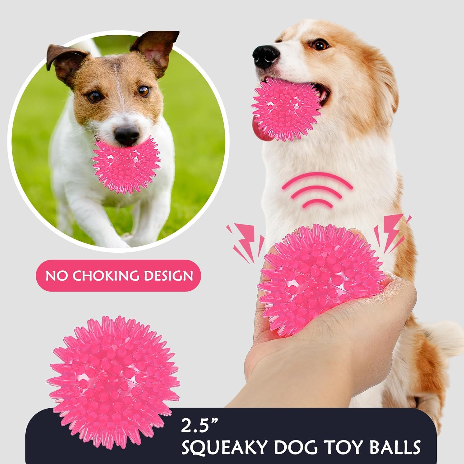 Syhood 16 Pack Squeaky Balls for Dogs 2.5'' Dog Spiky Ball for Aggressive Chewers Spike Puppy Toys for Teething TPR Rubber Balls for Small Medium Dogs Pet Puppy Fetch Chew Toys (Pink)