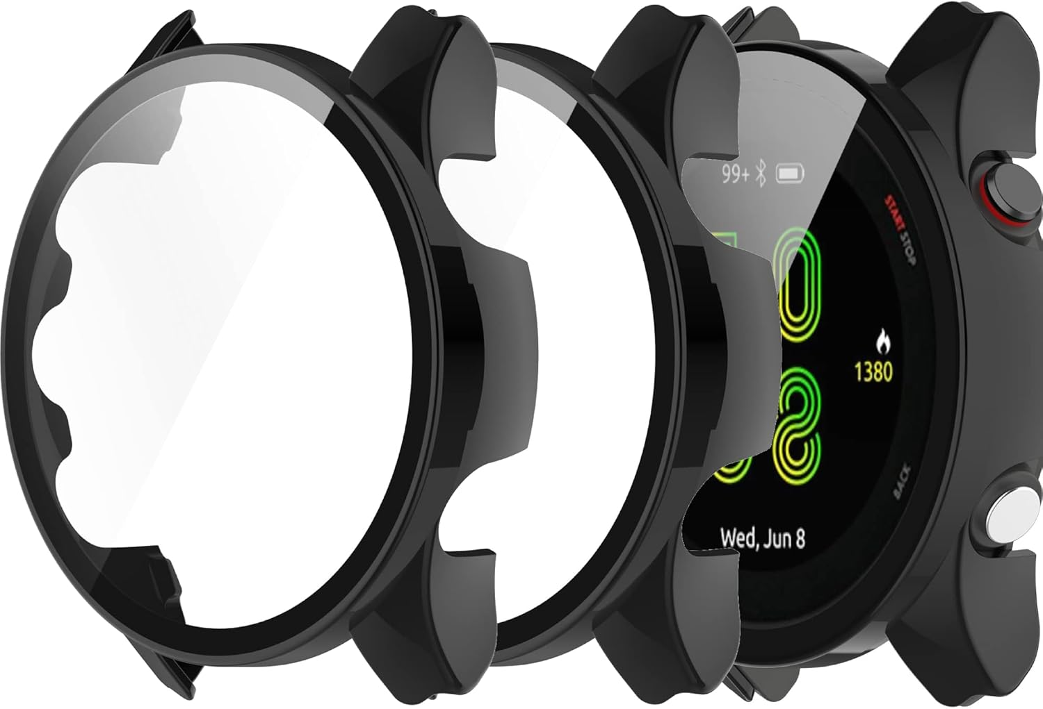 Protective Case Compatible with Garmin Forerunner 255 255 Music/255S 255S Music Screen Protector Hard PC Full Cover Tempered Glass Shell Protector Cases for Forerunner 255/255S Case,Black*2