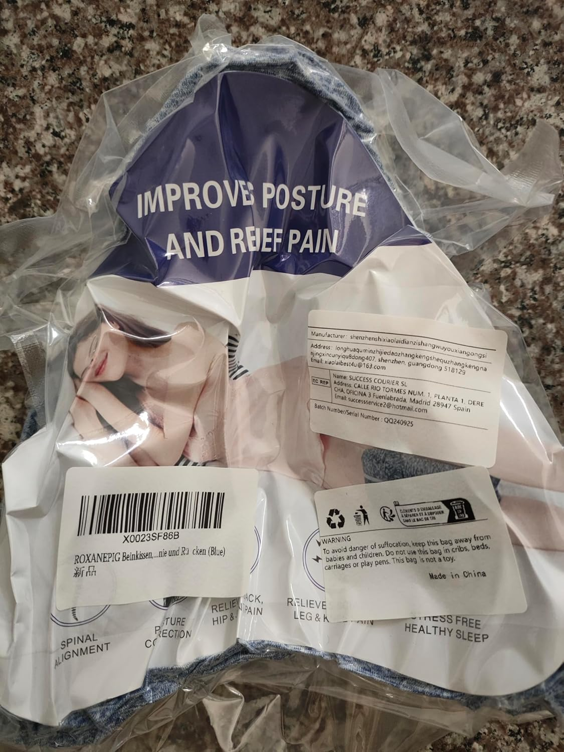 ROXANEPIG Leg Pillow, Knee Pillow for Side Sleepers - Ergonomic Side Sleeper Pillow for Optimal Support - Memory Foam Pillow for Side Sleepers Supports Legs, Knees and Back (Blue) image number 6