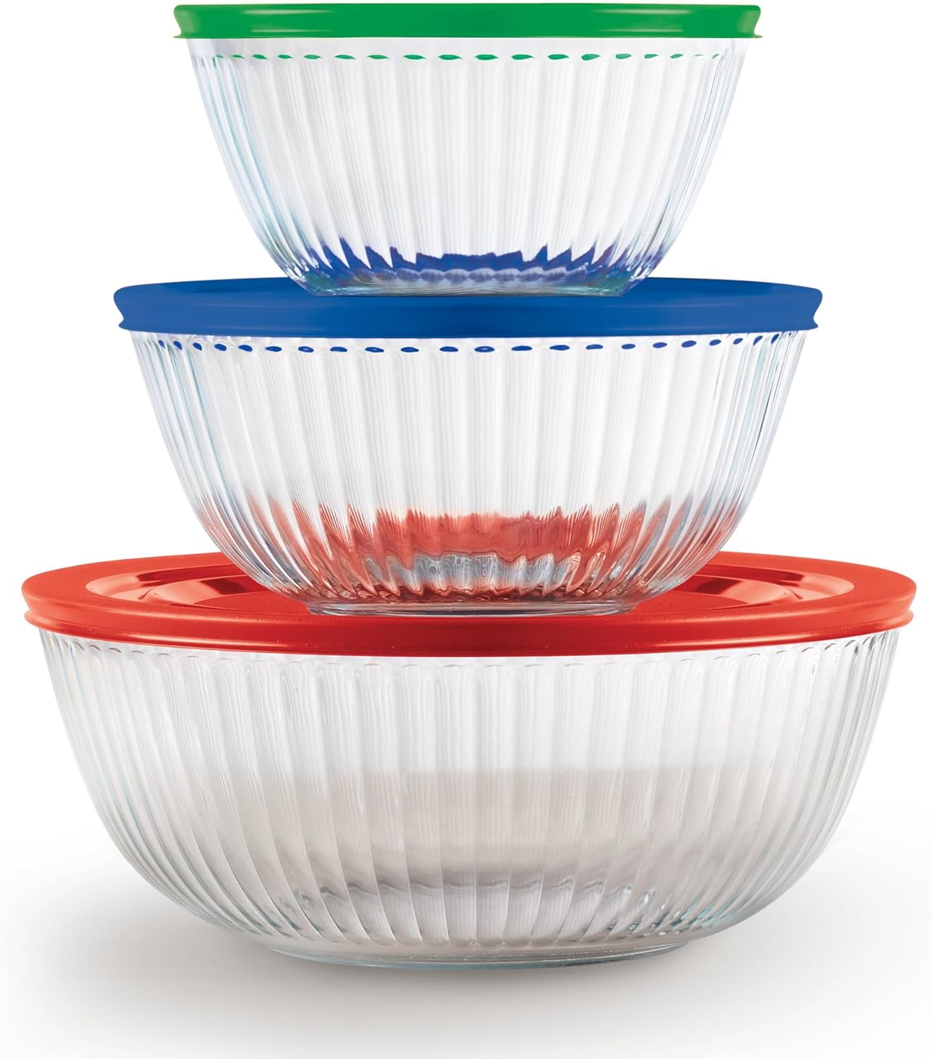 Pyrex Sculpted Large 6-Piece Glass Mixing Bowls, 1.3 QT, 2.3 QT, and 4.5 QT Prepping and Baking Food Storage Set, Dishwasher, Microwave and Freezer Safe image number 3
