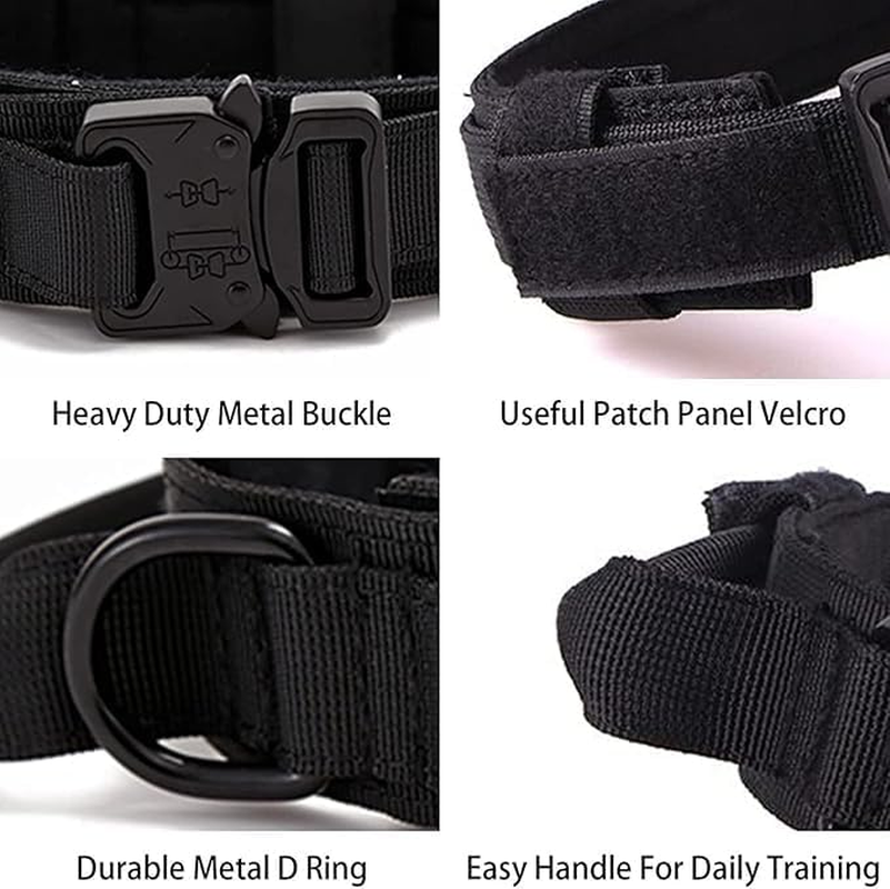Tactical Dog Collar Military Training Adjustable Nylon Dog Collar with Control Handle and Quick Release Heavy Metal Buckle for Medium and Large Dogs (Black) - Khaki image number 3