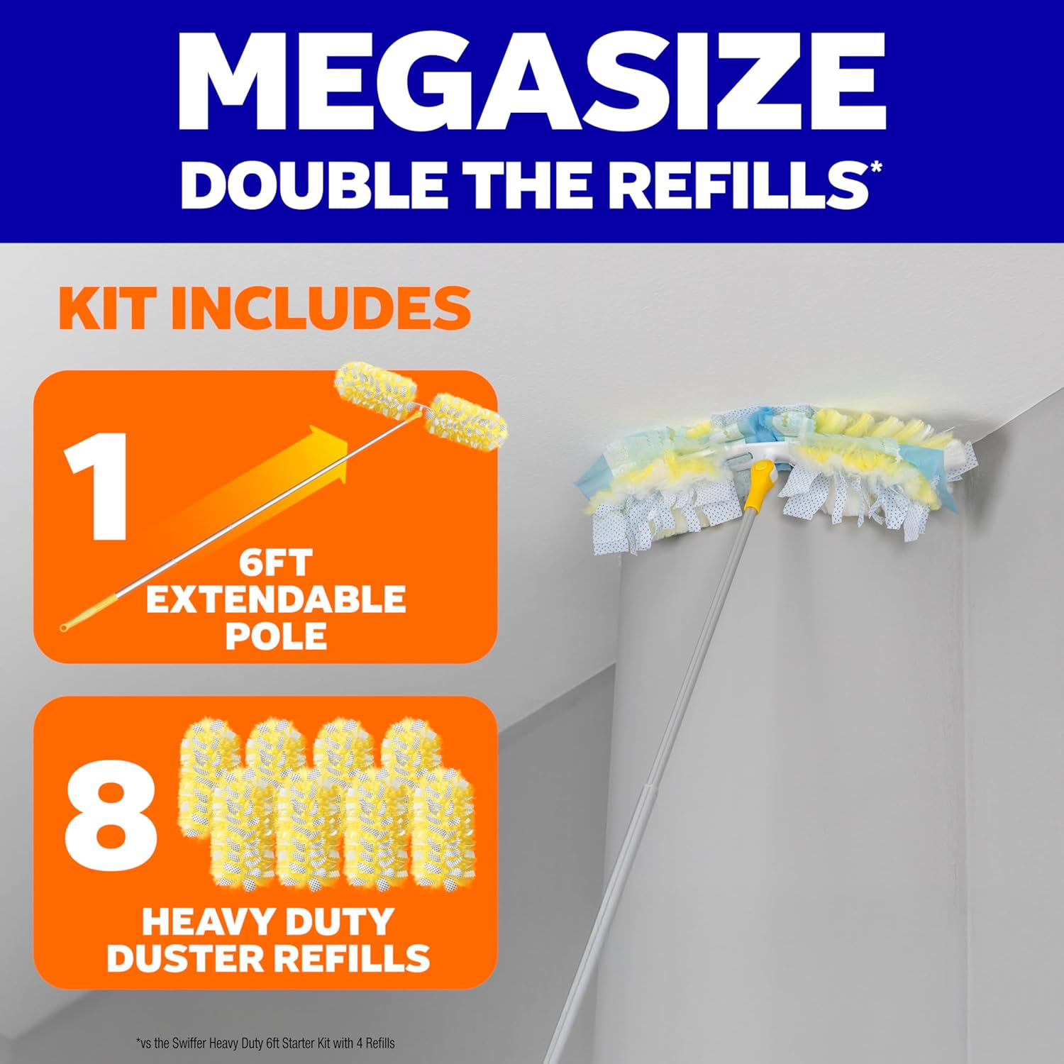 Swiffer Duster Kit with 6 Ft Super Extendable Handle, Heavy Duty Starter Kit with 8 Refills image number 1