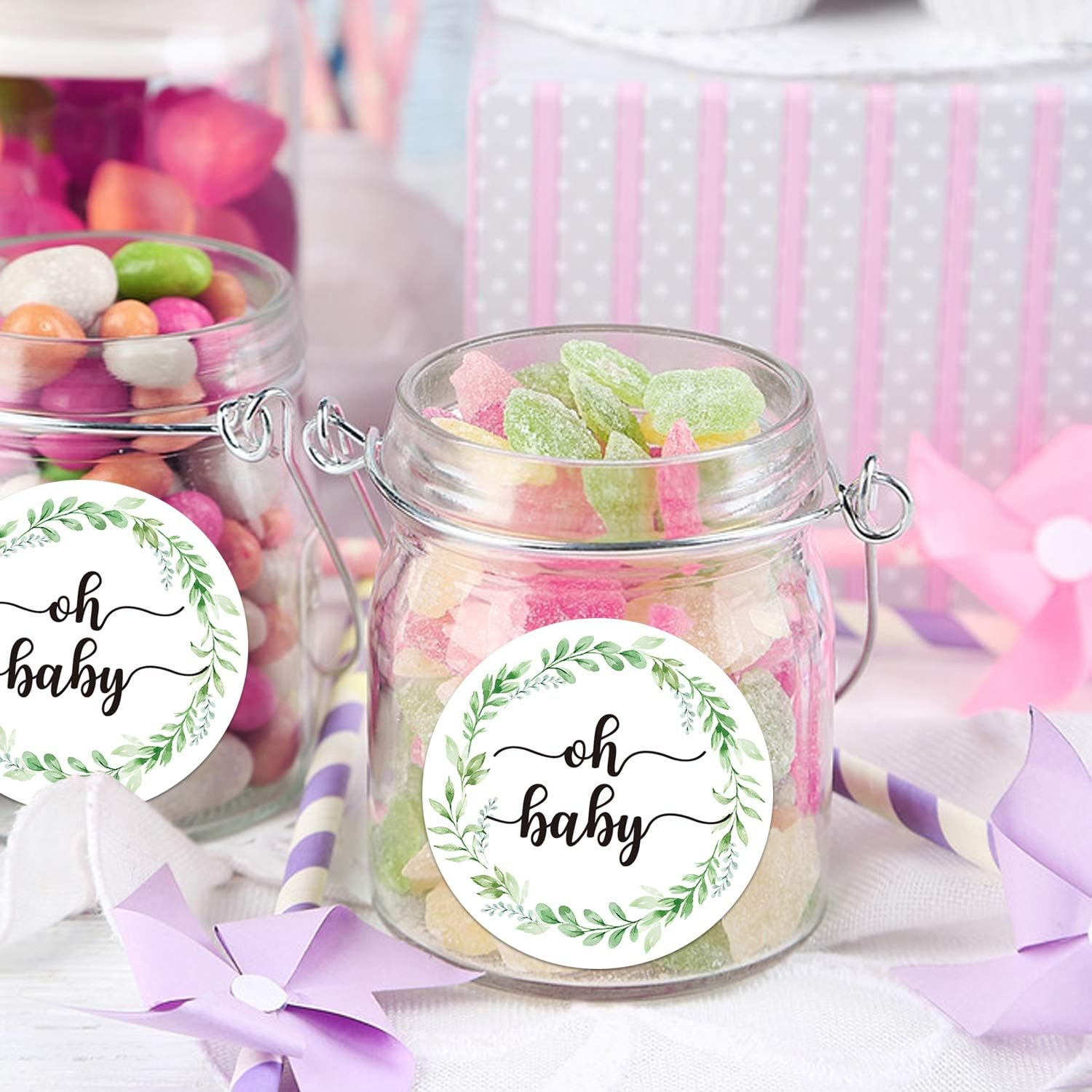 50 Pcs Greenery Baby Shower Thank You Labels, 2 Inch Oh Baby Stickers, Baby Gender Neutral Stickers, Baby Shower Favor Stickers, Thank You Stickers. image number 3