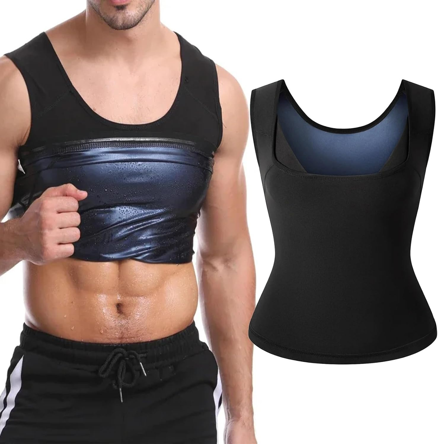 Sweat Sauna Vest for Men, Heat Trapping Polymer Vest, Gym Fat Burning Tank Tops Sauna Suit Workout Tank Top Pullover Waist Trainer Shirt Body Shaper（L/Xl） image number 5