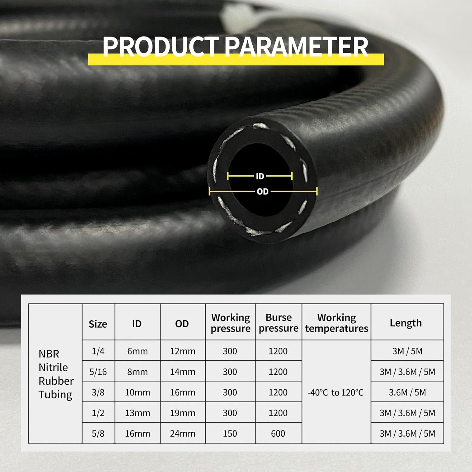 1/4 Inch ID Fuel Hose, 6Mm ID High Pressure Fuel Line NBR Rubber Hose, for Automotive, Marine Engine Tube Fuel System Hose Black - (5M/16FT) image number 6