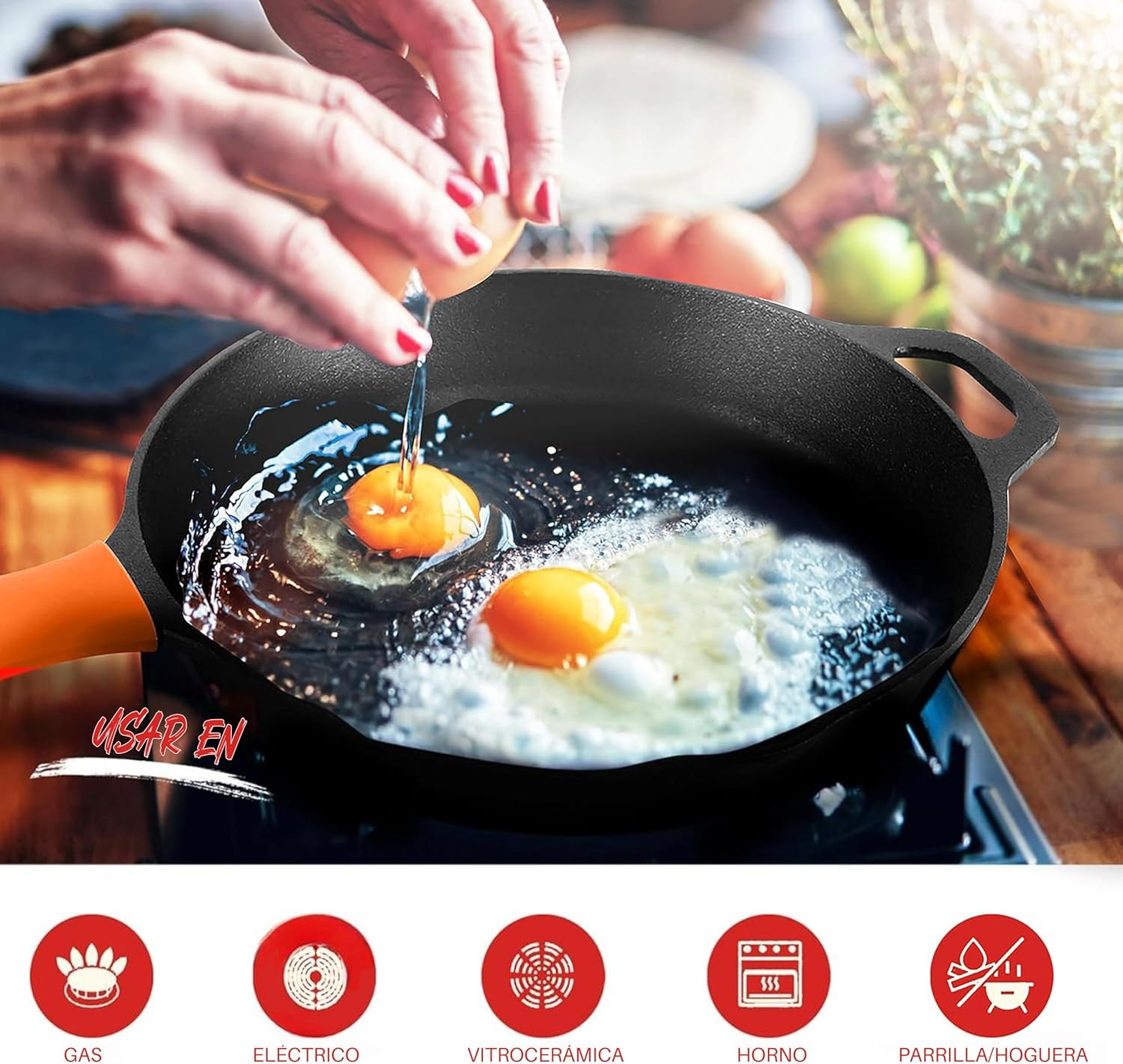 Nutrichef 10" & 12" Kitchen Frying Nonstick Cookware Set W/Drip Spout Pre-Seasoned Cast Iron Skillet Pans, 10 Inch - 12 Inch, Ceramic image number 2