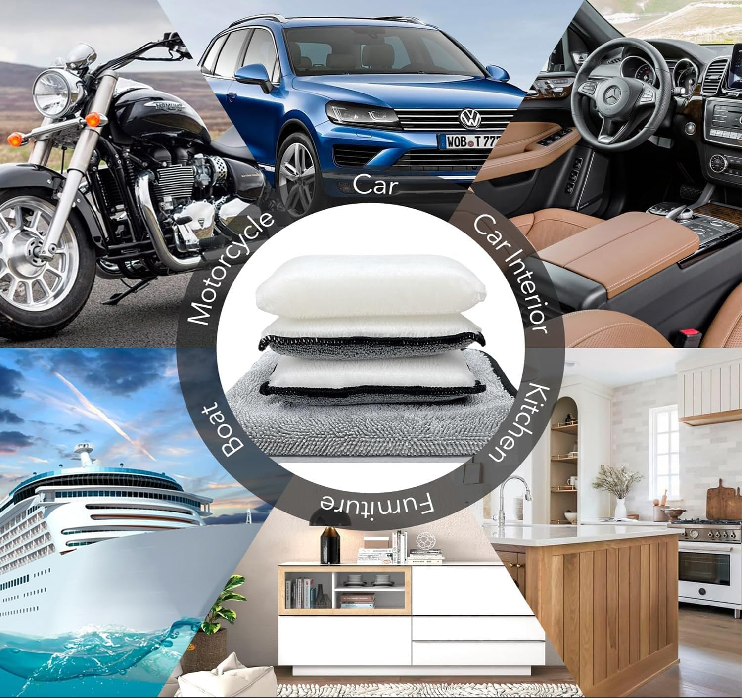 Wzenclave 2 PCS Car Interior Scrubbing Sponges Brush Cloth Cleaning Sponge Wipe Car Interior Cleaning Sponge Polyester Silk Brush Household Cleaning Sponges for Leather Car Seat Couch Cleaning image number 5