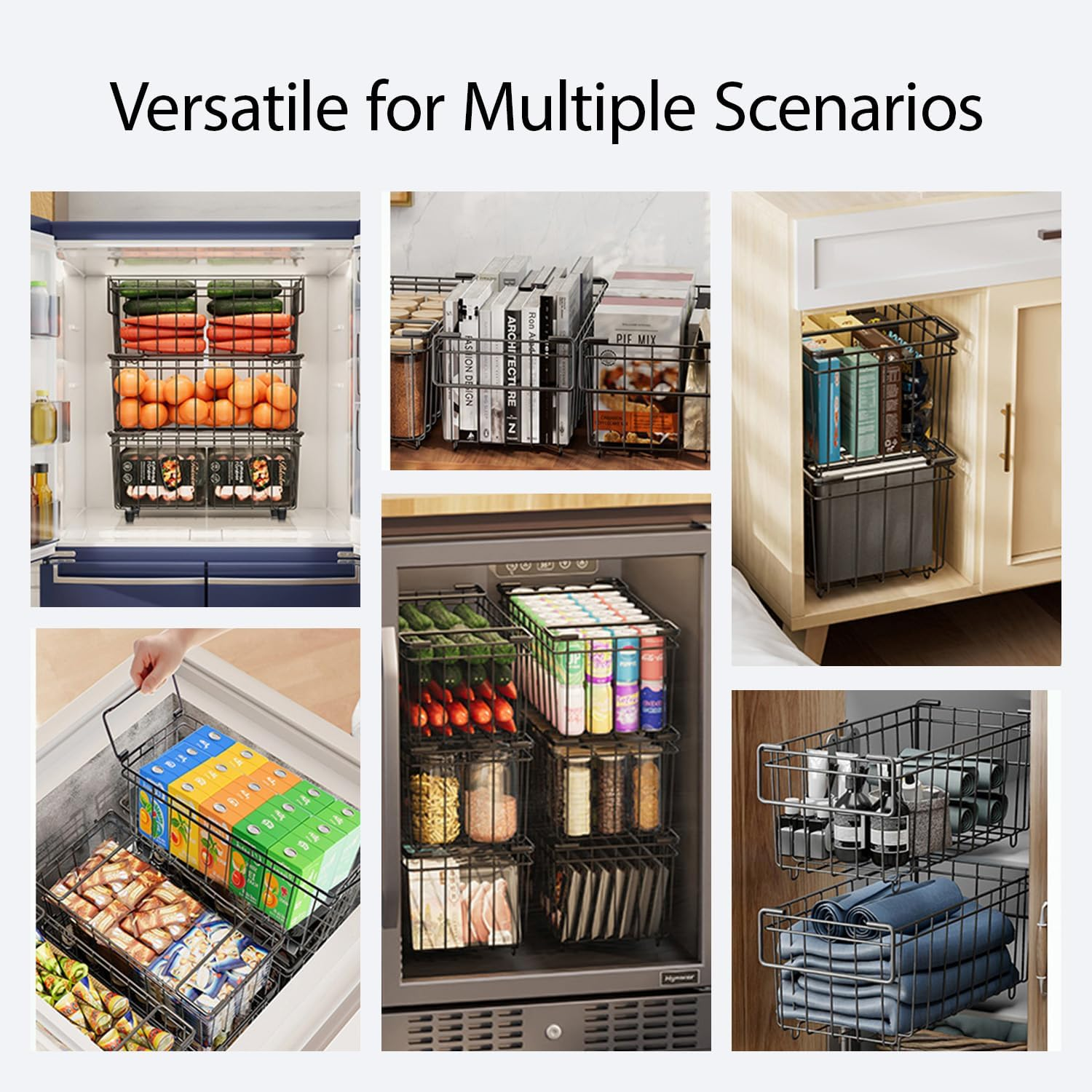 Blissify 4 Pack Chest Freezer Organiser, Freezer Organizer Bins with Foldable Handle, Stackable Metal Deep Freezer Baskets Sort Frozen Meats & Food with Better Space Utilization (37&times;18&times;15Cm) image number 4