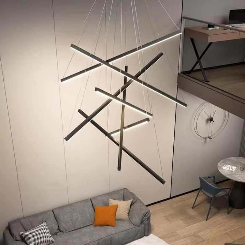 BAMDECOR 100Cm Adjustable Pendant Light for Double-Storey Villa Commercial Use with Soft Light and Eye Protection Black Aluminum & Silicone image number 1