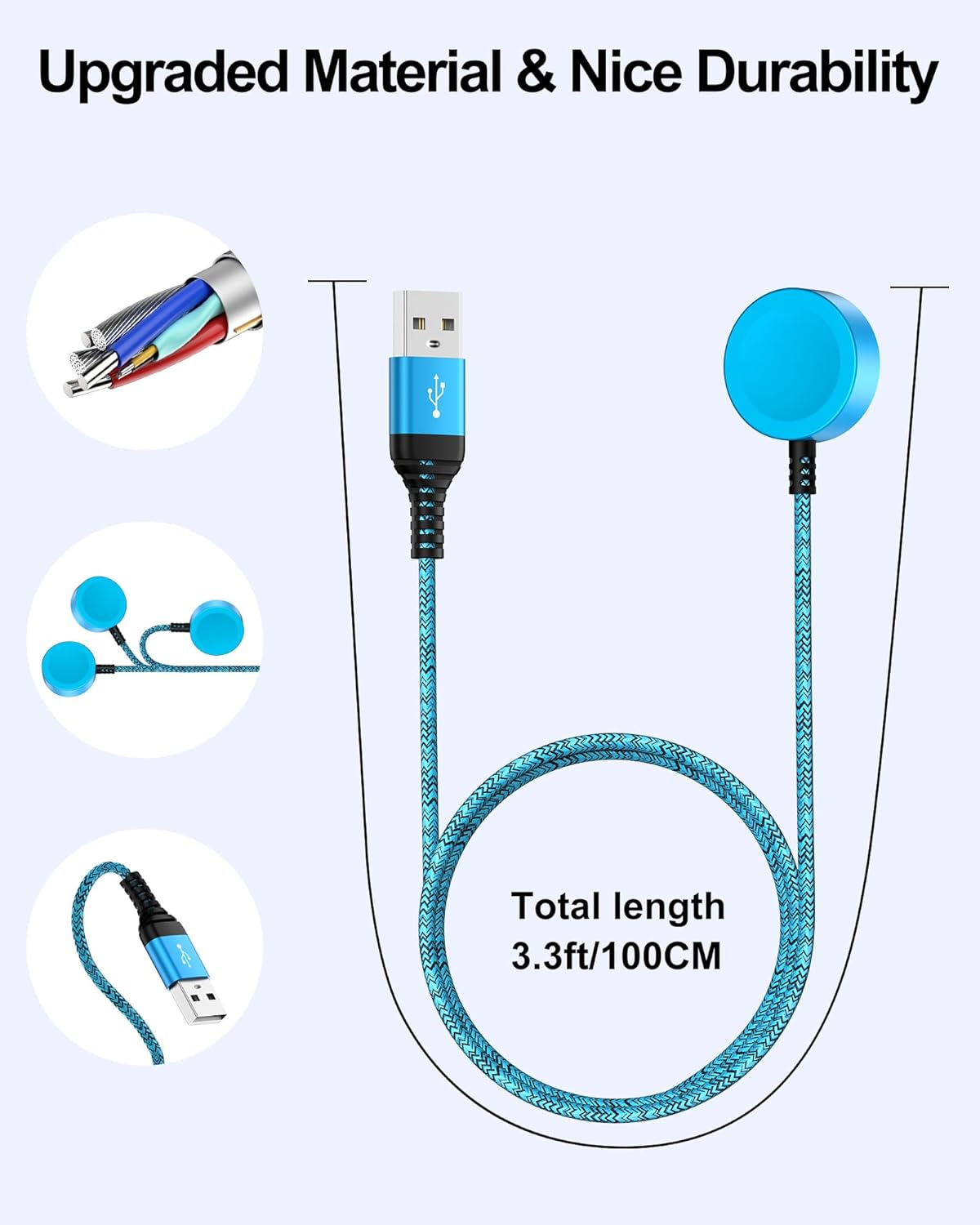 For Galaxy Watch 8 Smart Watch Charger Compatible with Galaxy Watch 7/ Ultra/ 6 Classic/ 5 Pro/Fe, Nylon Braided Magnetic Charging Dock with USB-C Charging Cable for Samsung Galaxy (Blue) image number 6