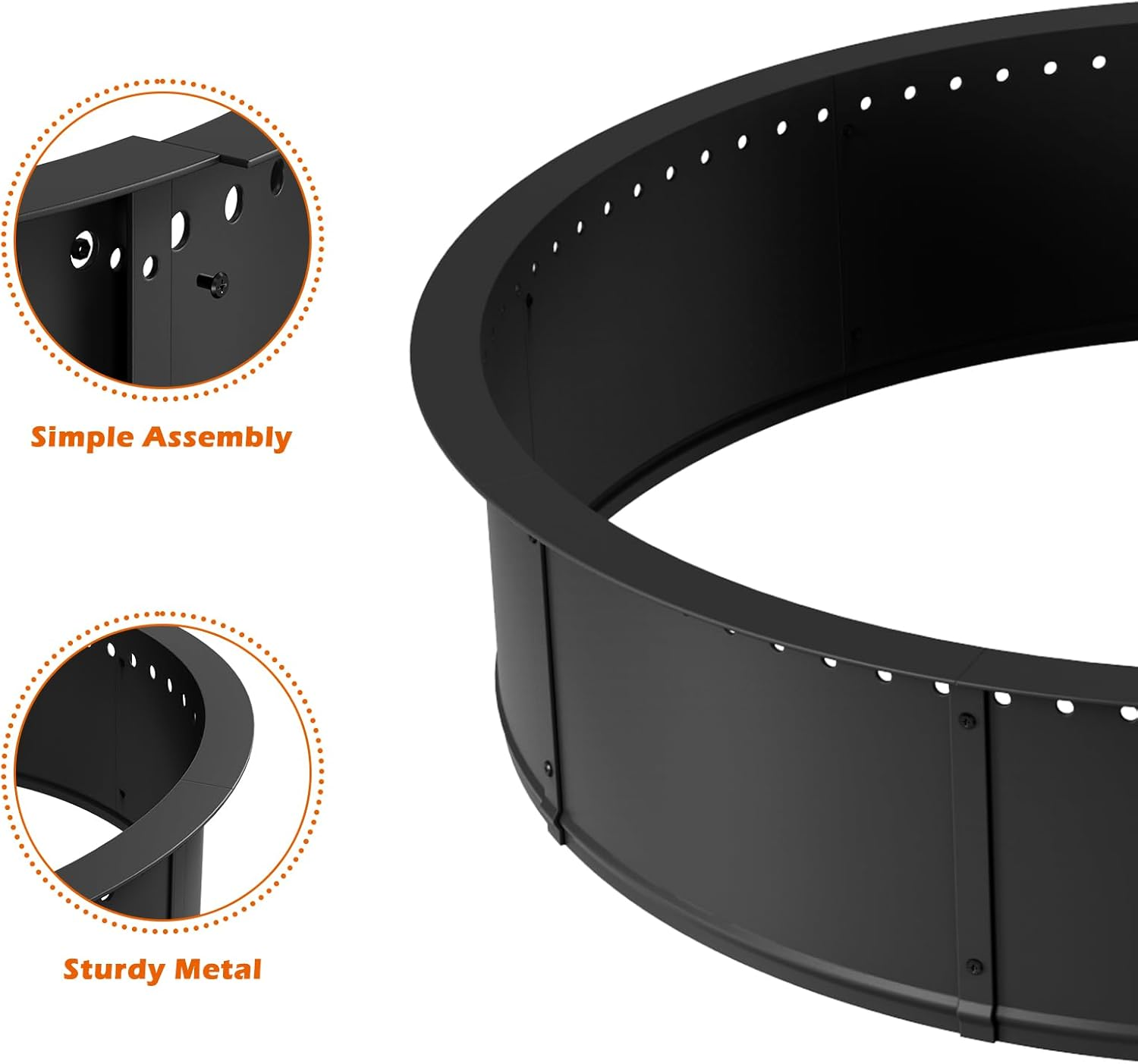 Mapleway Smokeless Fire Pit Ring, 42Inch Large round Portable Metal Firepit Accessories for outside Wood Burning Patio Camping Bonfire Campfire image number 5