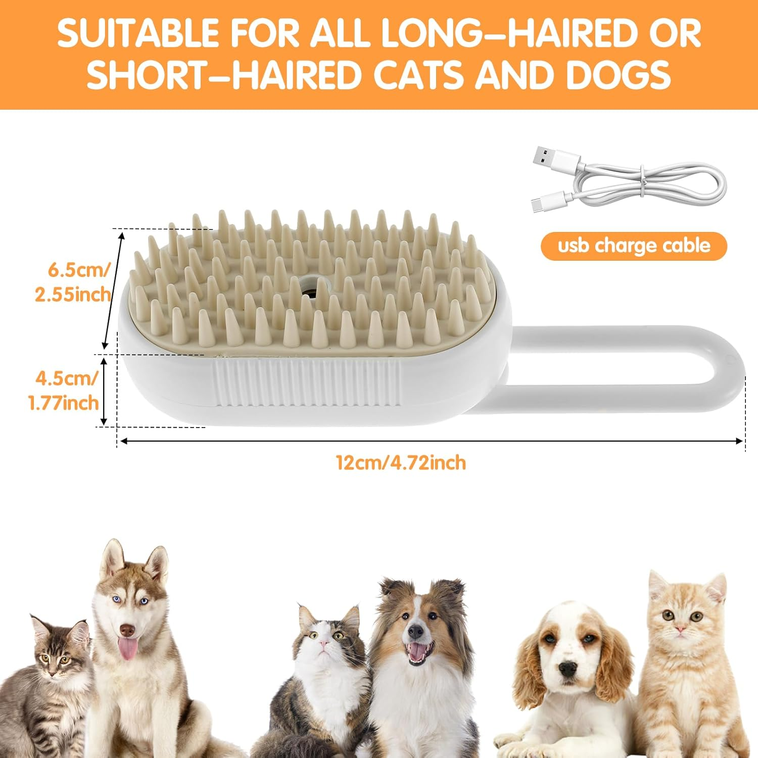 Abizarch Steamy Cat Brush,Steamy Cat Brush with Leave-On Essence, Multifunctional Cat Steamy Brush, Self Cleaning Steam Cat Brush for Massage, Silicone Steam Pet Brush for Removing Tangled(White)