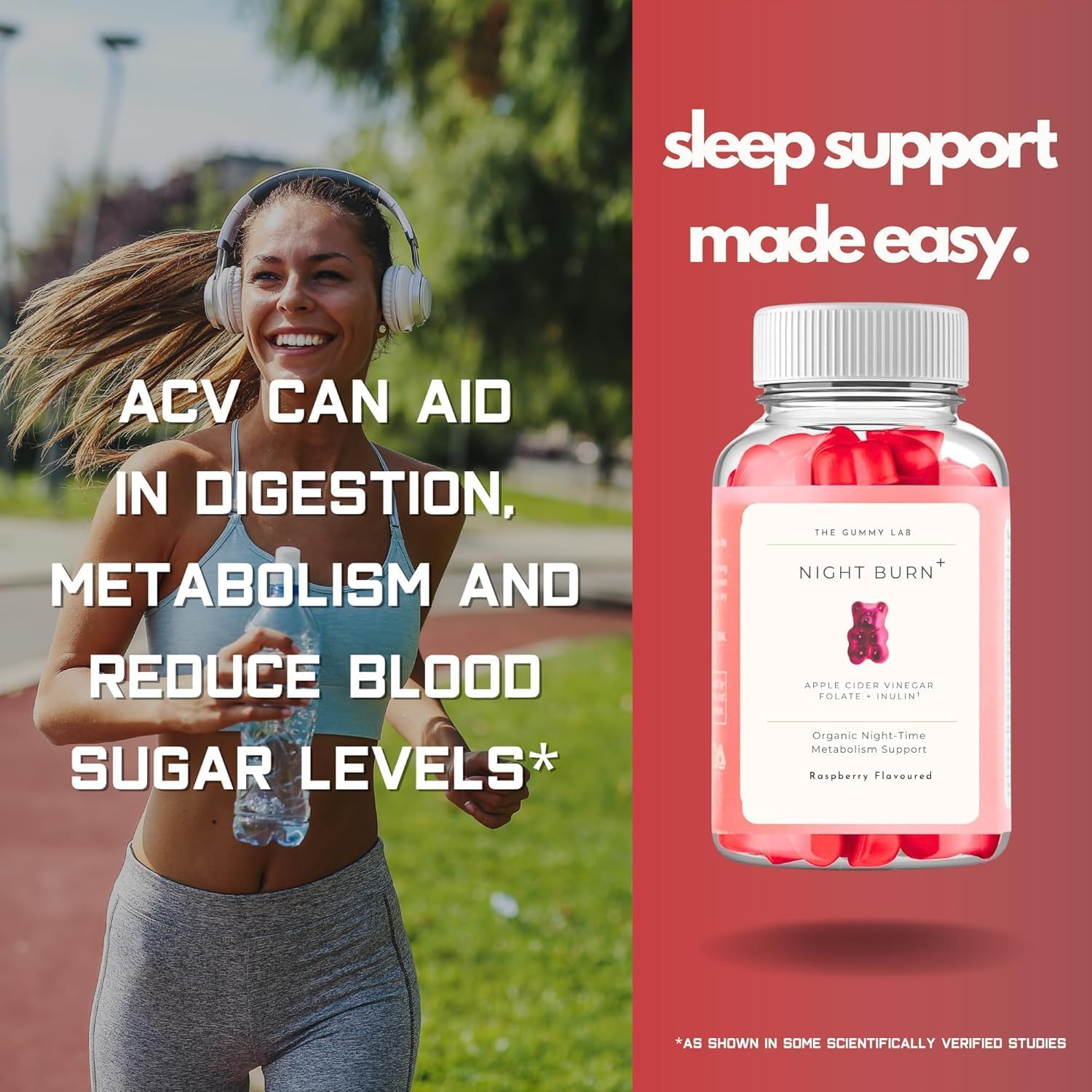 Sleep Support & Metabolism Gummies with Ashwagandha - ACV, B12, Folate - Supports Restful Sleep & Overnight Metabolism - Non-Gmo, Gluten-Free, 60 Count - Raspberry Flavor image number 6