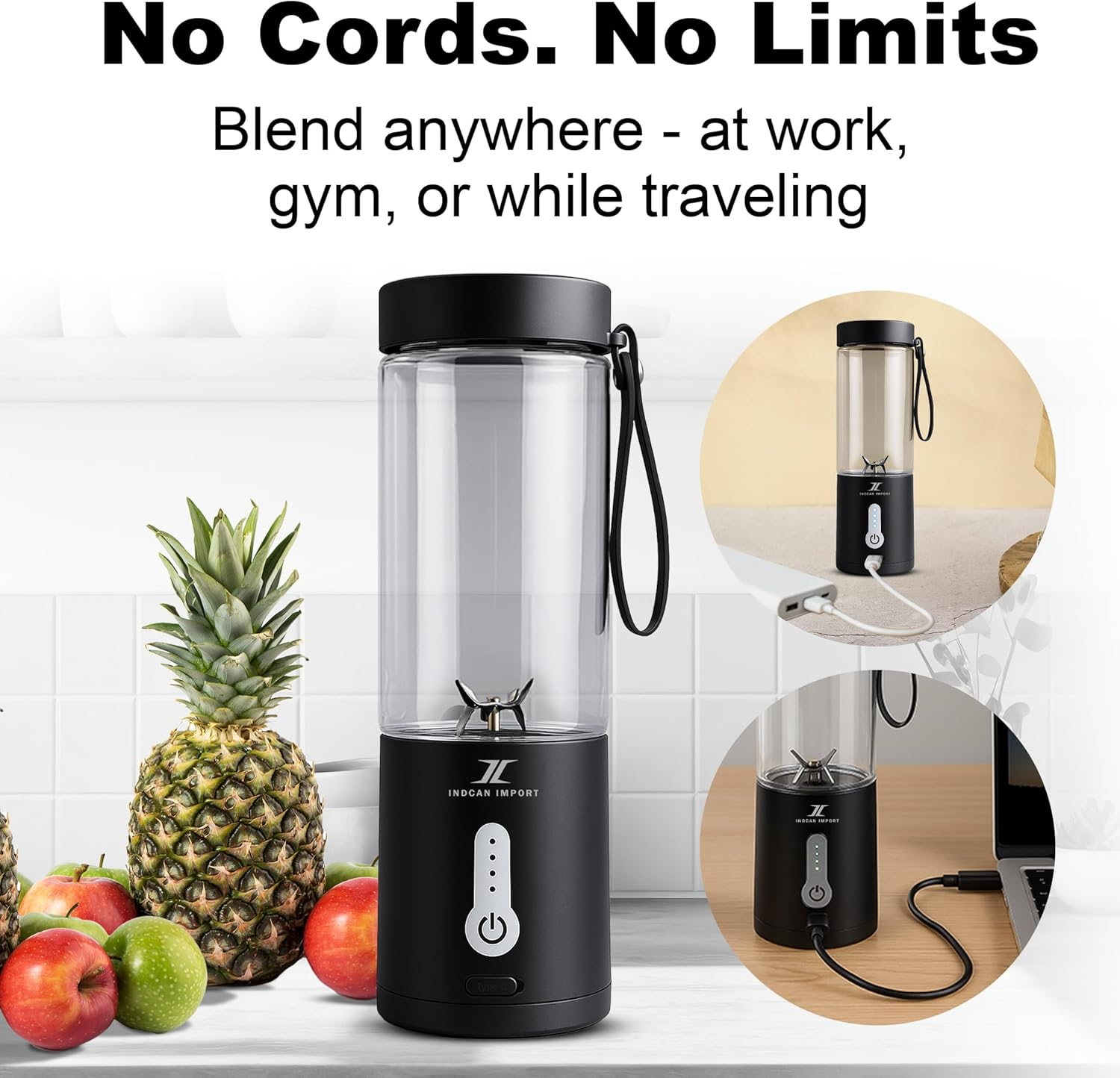Portable Blender Rechargeable Smoothie & Shake Maker Cordless Personal Travel Blender Bpa-Free Mini Mixer for Juices, Shakes, Baby Food, Home, Office & Gym - Black image number 6