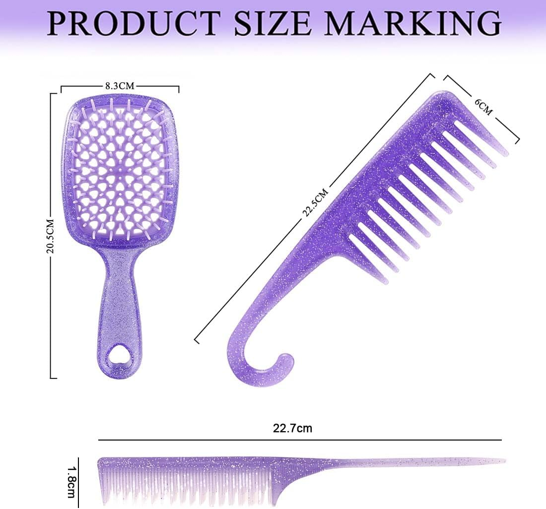 SULIUDAJI Set of 3 Curling Comb, Hair Styling Comb, Massage Comb, Wide Tooth Comb, Hair Comb Made of Carbon Fibre, Anti-Static, Heat Resistant Wide Tooth Comb, with Hook Handle, for Curls and Long image number 1