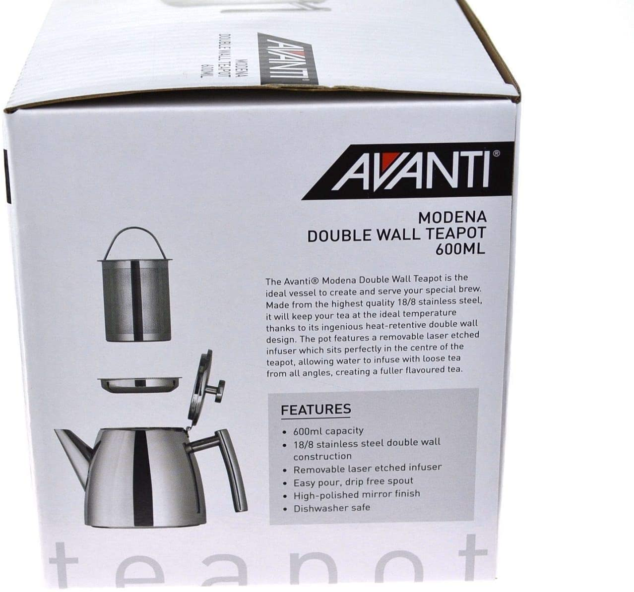 Modena Double Wall Tea Pot, Silver, 15137