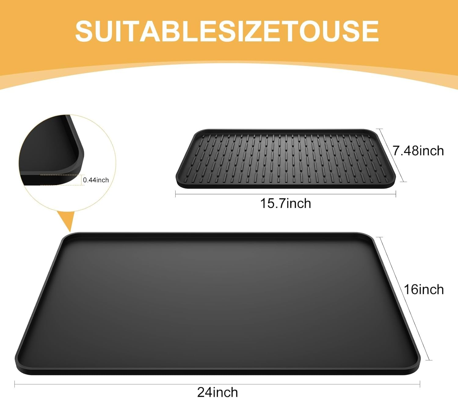 Silicone Coffee Mat,24''X16'' Coffee Bar Mat with Detachable Dish Drying Mat for Kitchen Countertops,Coffee Bar Accessories Fit under Coffee Maker Coffee Machine Coffee Pot Espresso Machine Dish Rack image number 4
