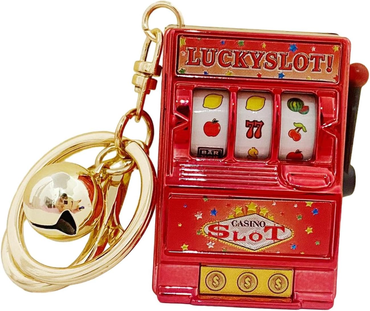 Mini Slot Machine Toy Keychain Mini Arcade Game Toy, Novelty with Bell Portable Fruit Machine Slot Pendant Gaming Gifts for Women Boys, Argent