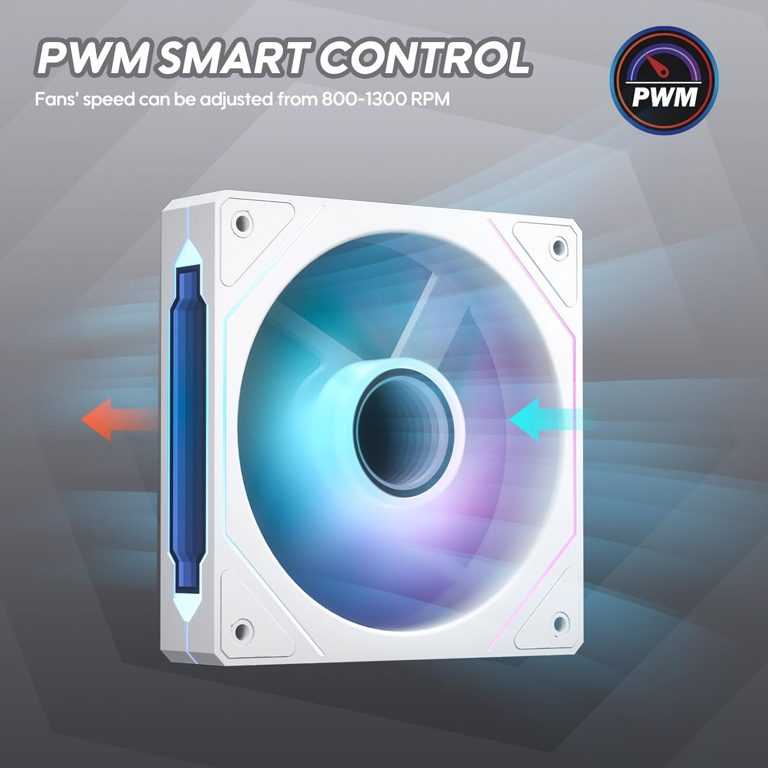 Vetroo L120 3-Pack 120 Mm ARGB Case Fan with Infinite Mirror Design & PWM Smart Control, Hydraulic Bearing, Nine Blades Design & 8 Rubber Pads for Low-Noise Operation - White image number 3