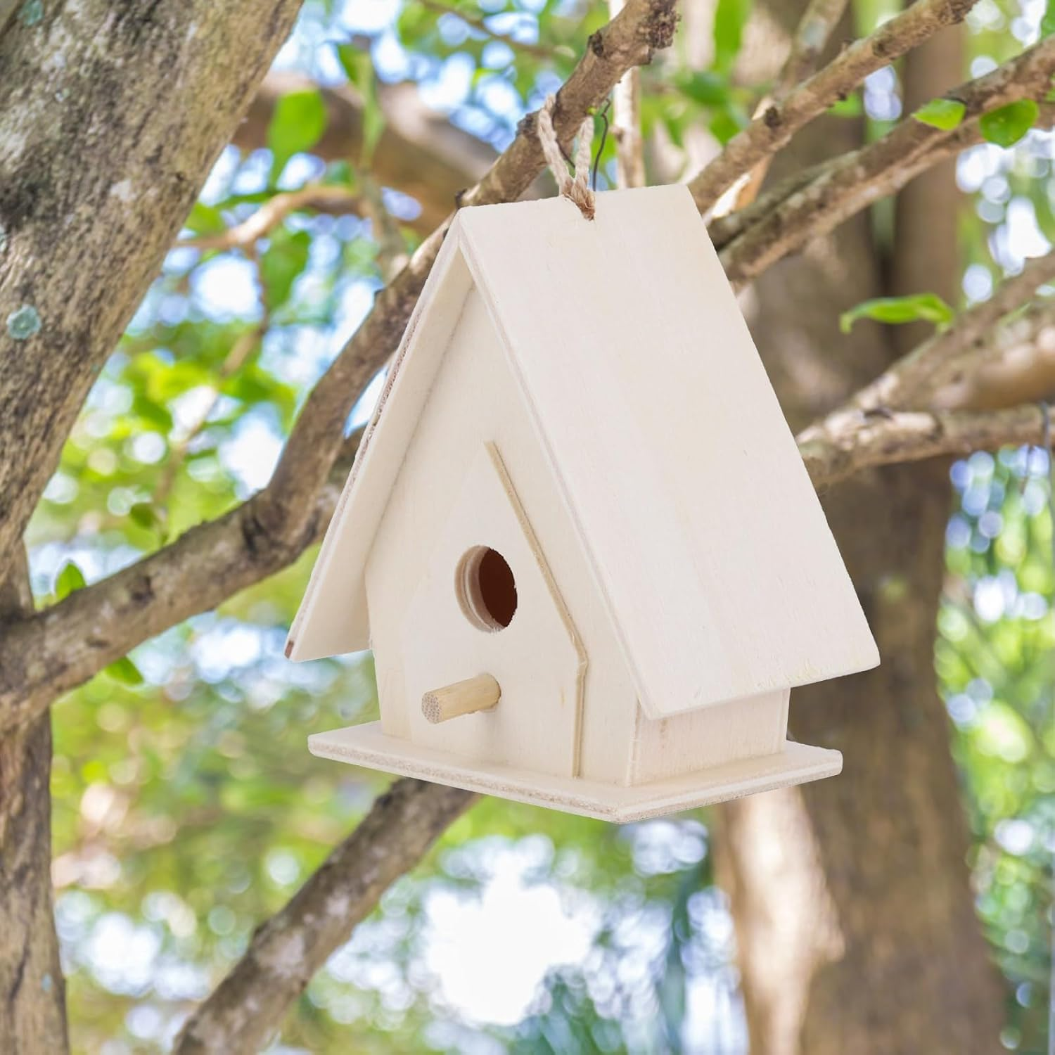 4Pcs Bird House Wooden, Mini Wooden Birdhouse, Outdoors Birdhouse Box for Garden Courtyard Wild Bird Viewin