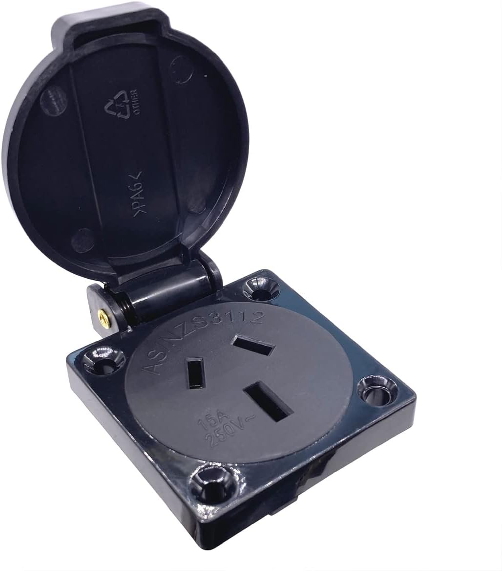 Waterproof IP44 Australian/New Zealand Socket for AUS Type I Plug, 15A, Dustproof Rainproof AU/NZ Industrial Socket with Cover for Car Inverter, Air Conditioner, Outdoor Power Equipment (3 Pieces)