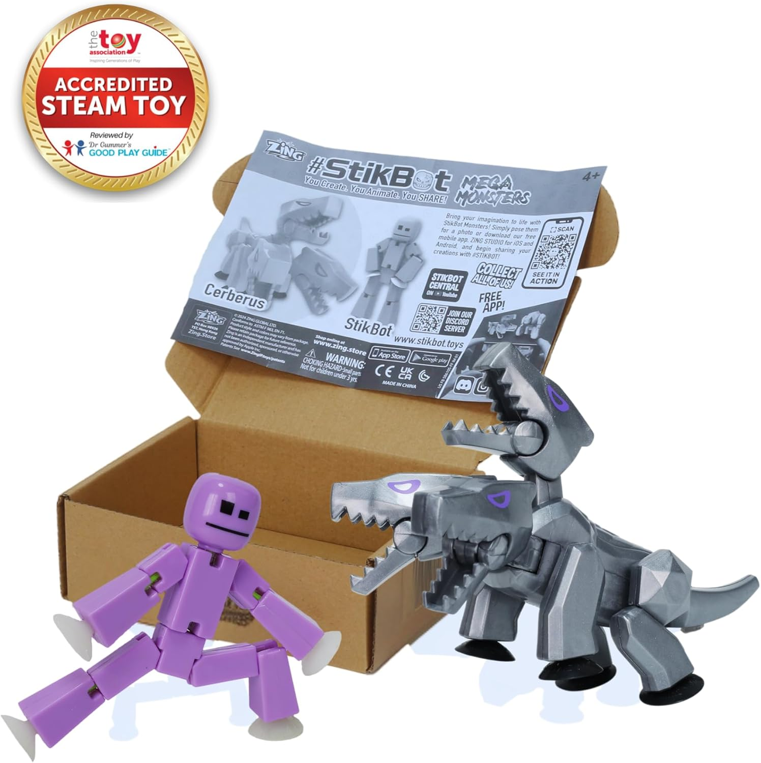Zing Stikbot & Mega Monster Stop-Motion Animation Pack &ndash; Exclusive Figure, Creative Toy for Kids Age 4+ (Silver + Lavender Purple) image number 4