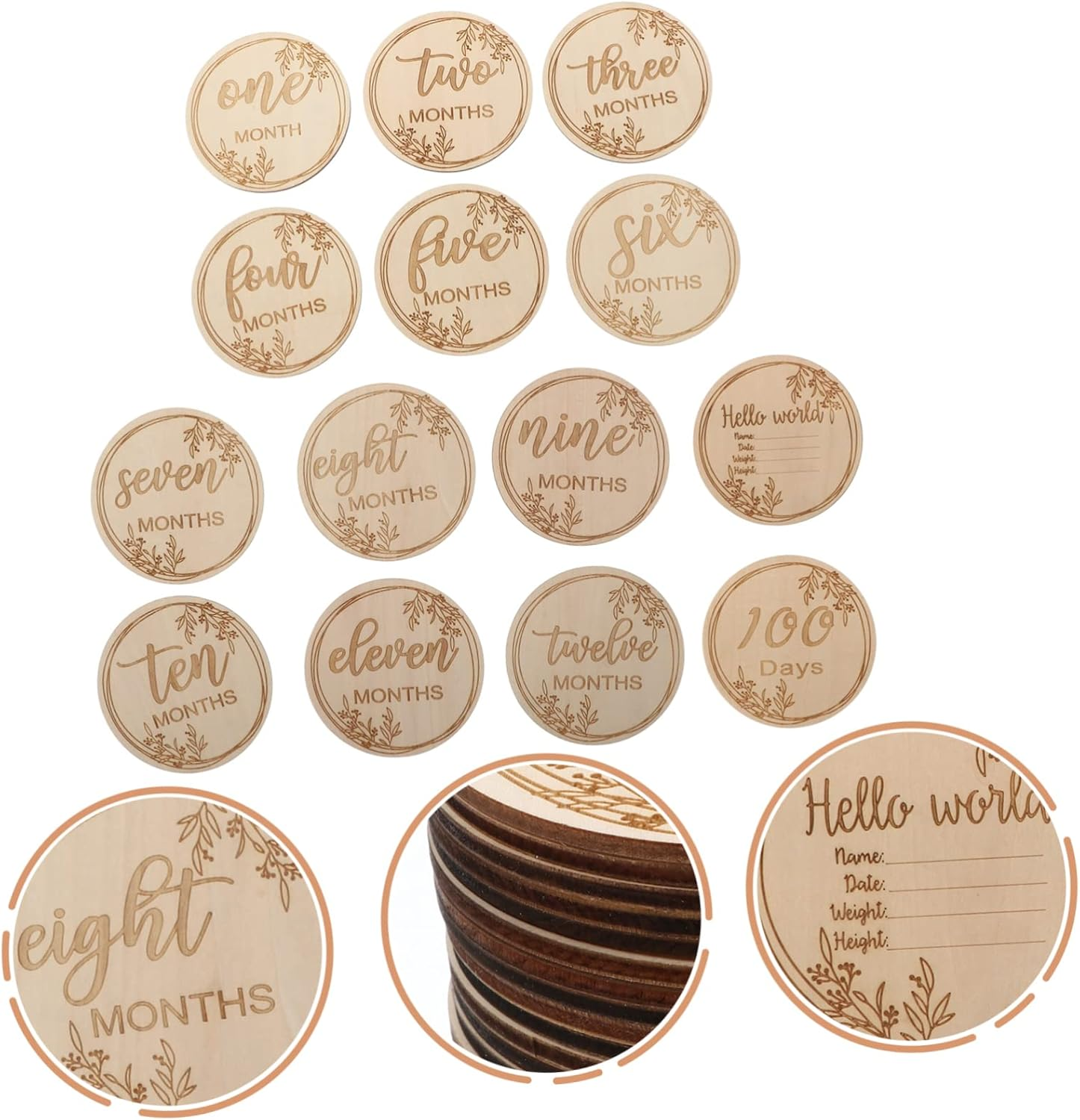 1Set Milestone Growth Cards Creative Birth Cards for Newborns Wooden Photo Props for Shower Memory Making image number 2