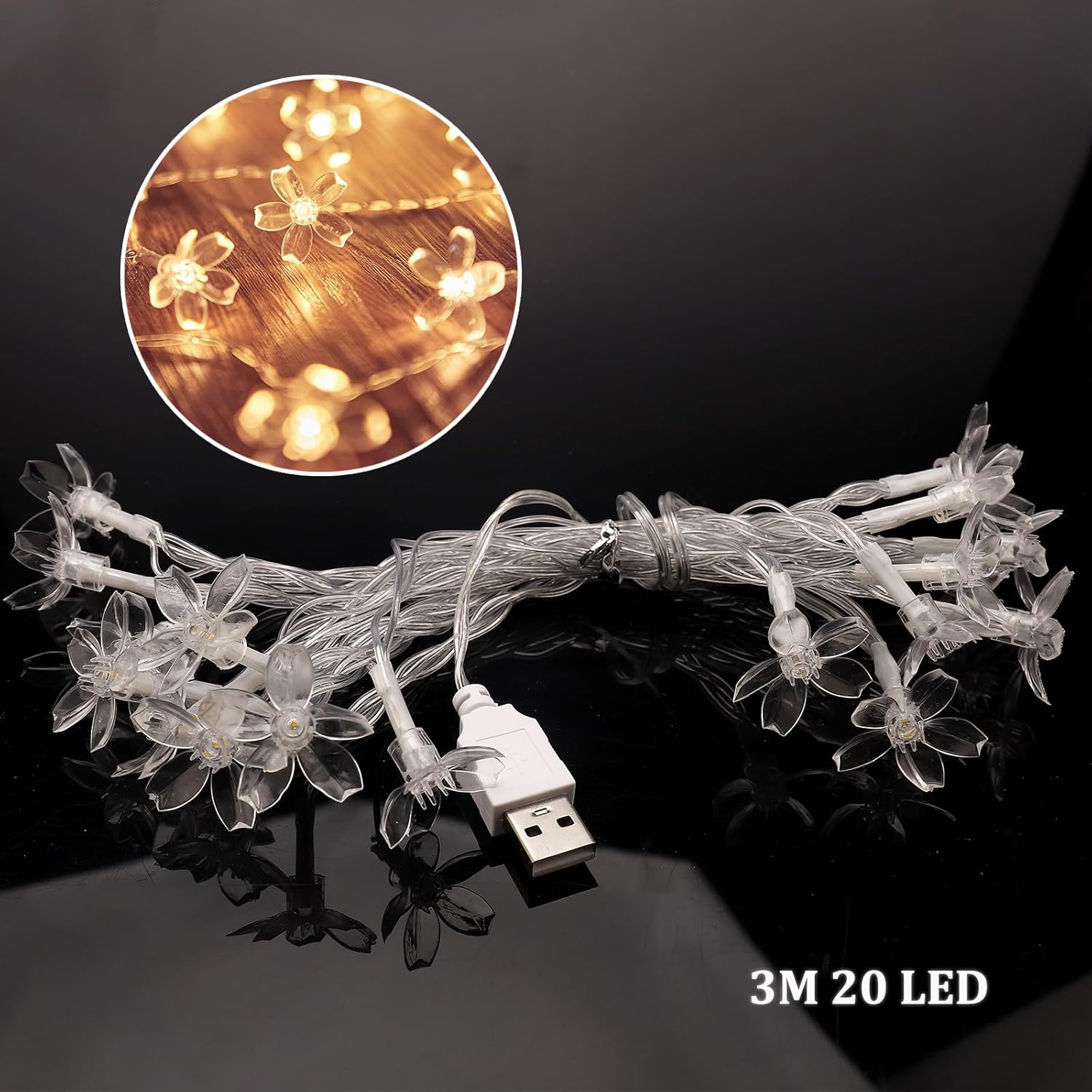 ENLACE LED Cherry Blossom Fairy Lights USB Powered 3 Meters 20 Warm White Leds Indoor Lighting image number 6