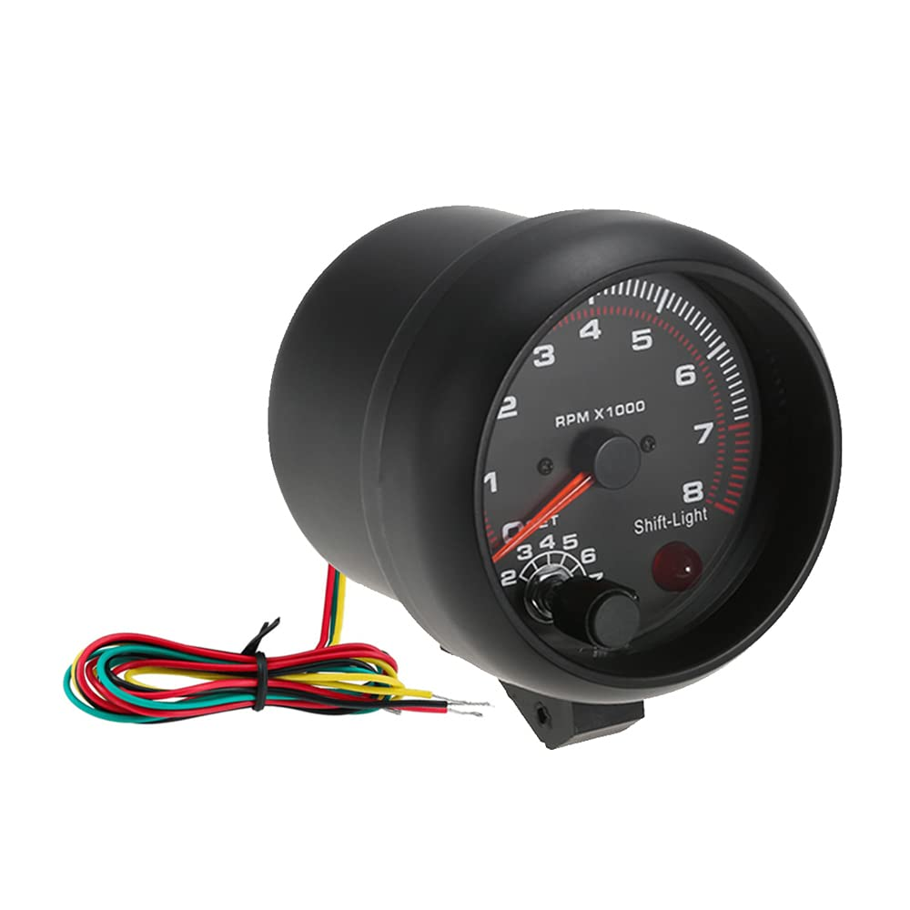 Nurdo Automobile Tachometer, 0-8000 RPM, Black White Light, 92Mm, 12V, ABS Material image number 2
