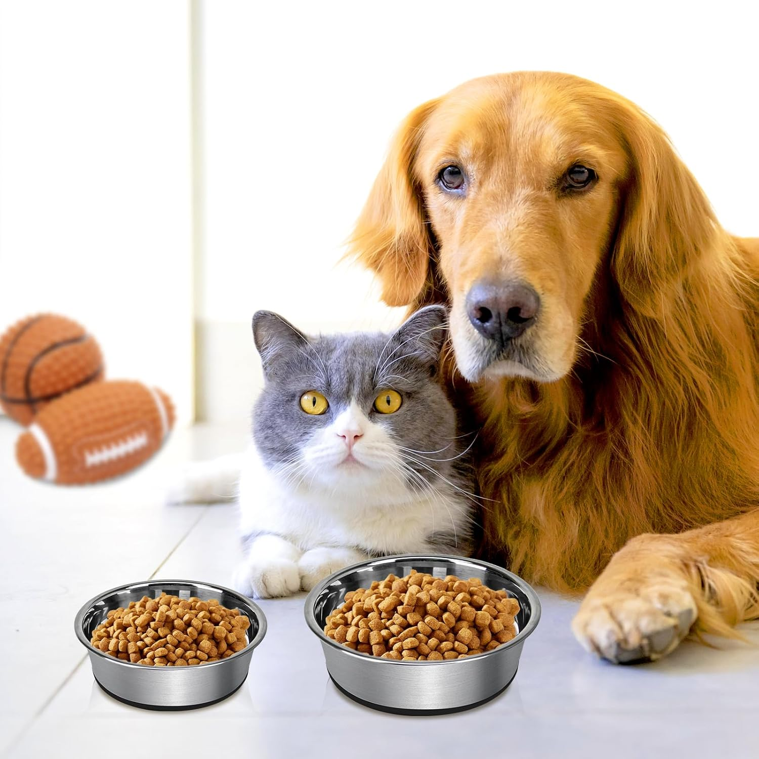 Grehge Steel Anti-Slip Dog Bowls,Non-Slip Stainless Steel Pet Bowl with Foot Mat - Perfect for Mess-Free Mealtime,Quiet Pet Bowls for Cats and Dogs, Dry and Wet Foods,5.5In Single Pack image number 2