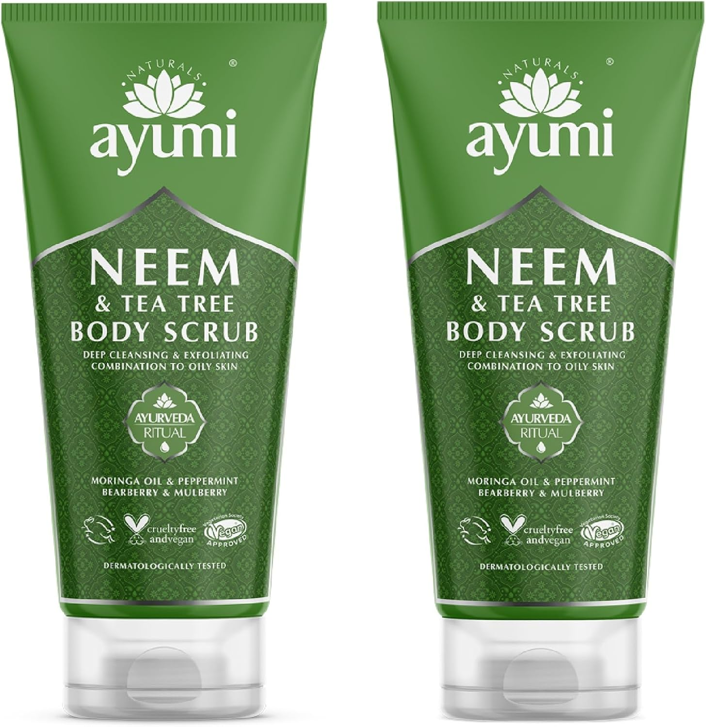 Ayumi Neem & Tea Tree Body Scrub. Vegan, Cruelty-Free, Dermatologically-Tested, 2 X 200Ml image number 3