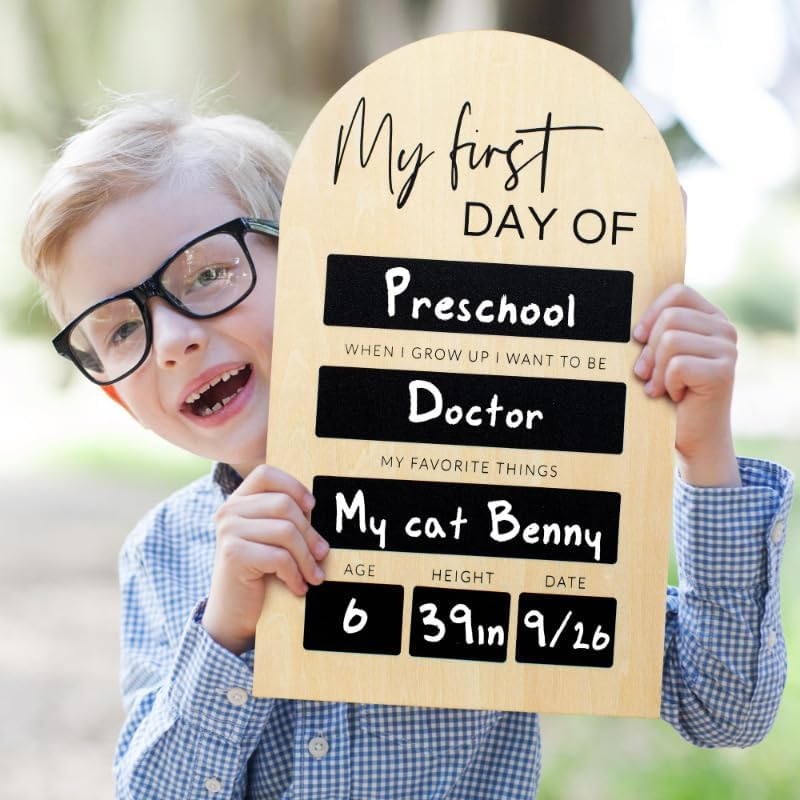 Weforu My First or Last Day of School Photo Board, Back to School Sign Chalk Board, School Sign Photo Props, Wooden 1St Day School Chalkboard of Preschool Pre-K, Kindergarten image number 5