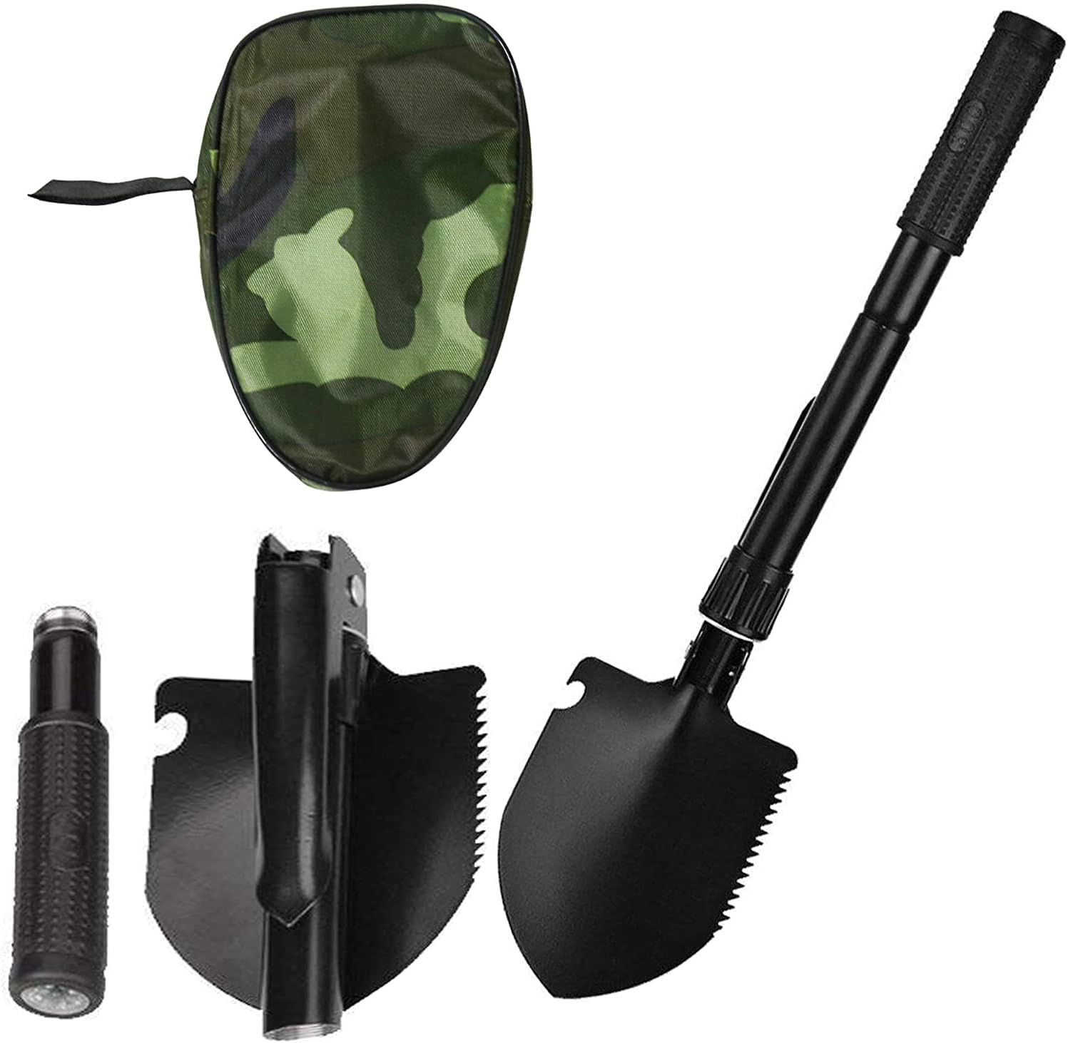 Folding Survival Shovel - Mini Heavy Duty Carbon Steel Military Style Entrenching Tool for off Road, Nylon Carry Case, Camping, Gardening, Beach, Digging Dirt, Sand, Mud & Snow image number 1