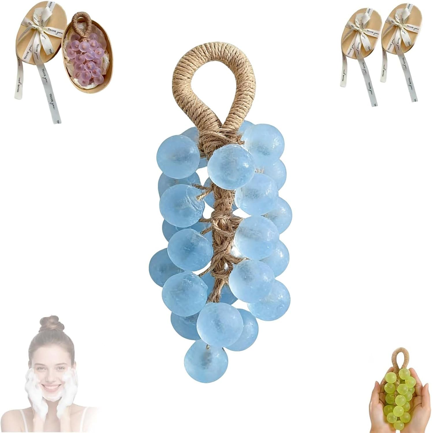 FLYTIN Grape Soap on a Rope, Handmade Crystal Grape Soap - Personalized Handcrafted Cleansing Tool, for Bathroom/Travel Washing Hands, Men Women All Skin Types (1, Purple)