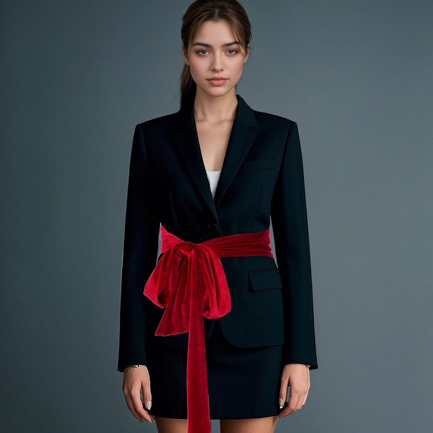 Women Velvet Sash Belt for Dress Tie Waist Dress Belt Wide Long Wedding Bridal Belt for Special Occasion image number 6