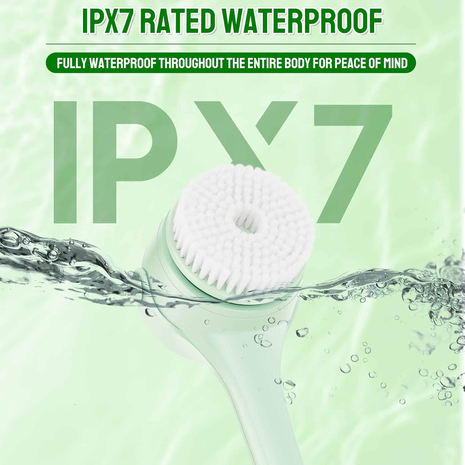 Electric Body Scrubber for Shower, 2 Handles & 4 Detachable Heads, IPX7 Waterproof, Rechargeable Deep Cleansing Body Brush, Electric Back Scrubber for All Skin Types (Green) - Green image number 3