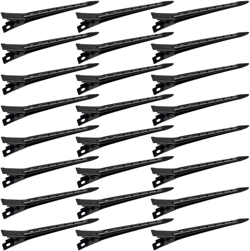 24 Packs Duck Bill Clips, Bantoye 3.5 Inches Rustproof Metal Alligator Curl Clips with Holes for Hair Styling, Hair Coloring, Silver