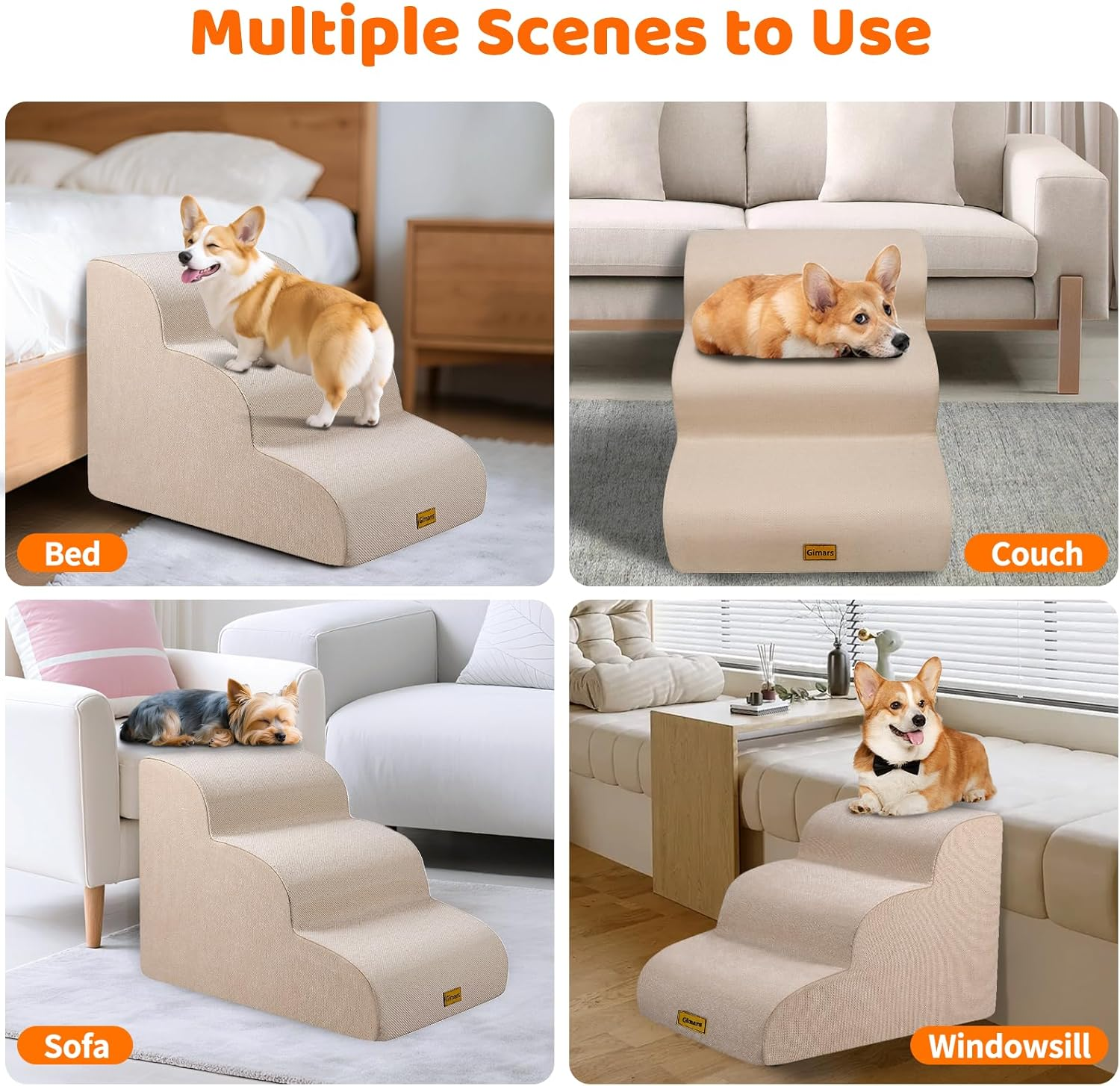 Gimars 3-Step Dog Stairs Beige image number 4