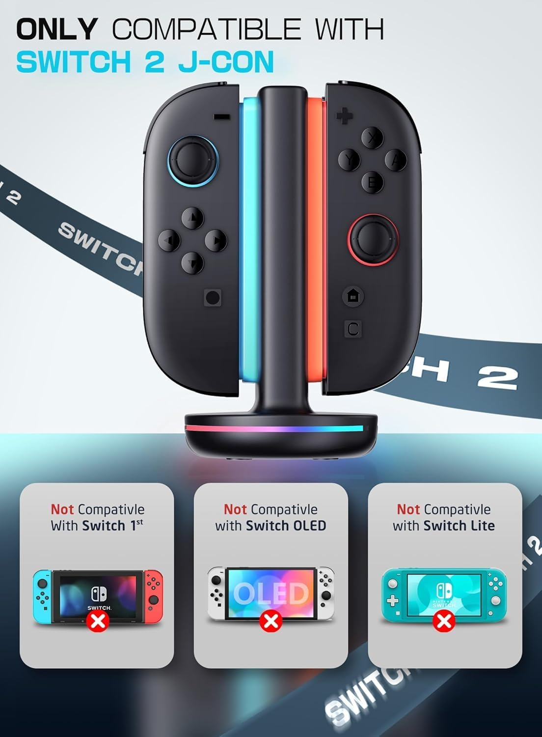 Switch 2 Charging Dock, [Support Double-Sided Charging] [9 Lighting Modes] Magnetic Controller Fast Charging Stand Station Compatible with Switch 2 Accessories image number 4