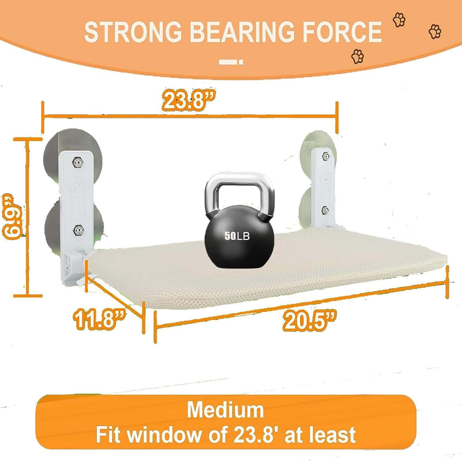 Cat Window Perch,Foldable Cat Hammock with 4 Strong Suction Cups,Cordless Hammock for Window,Sturdy Kitten Bed for Indoor Large Kittens Resting (Hold up to 50Lbs) image number 3