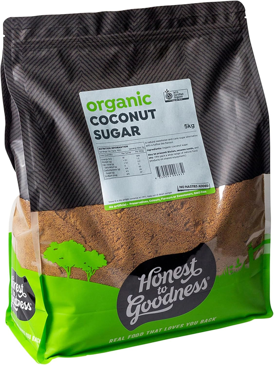 Honest to Goodness Organic Coconut Sugar, 5 Kg - Produced from the Fragrant, Sweet Sap of Coconut Palm Blossoms of the Green Coconut Tree. Delicious Toffee-Like Flavour. image number 1