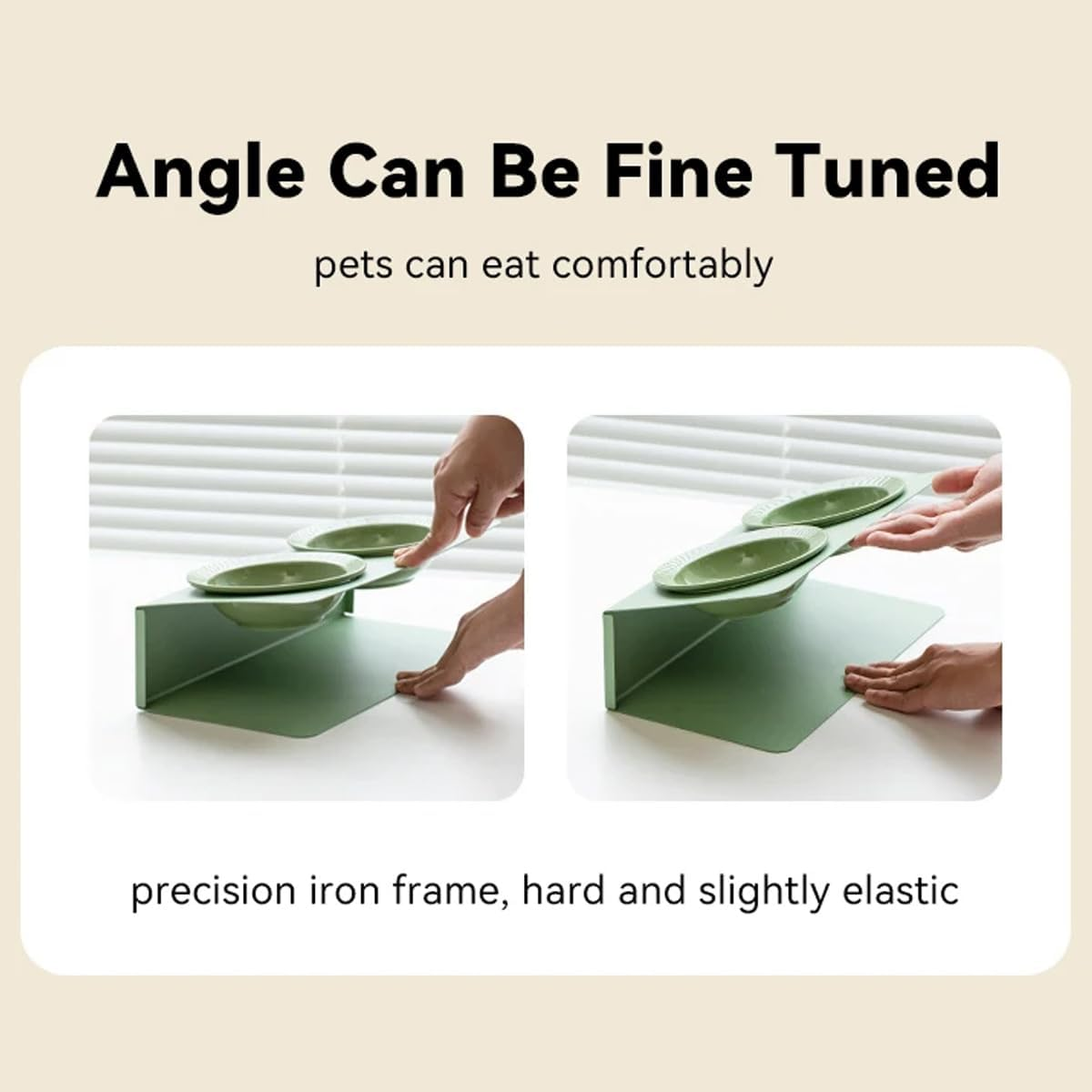 AIMALL Ceramic Double Cat Bowl with Adjustable Tilt, Elevated Pet Feeder for Cats and Small Dogs, Anti-Knock Food and Water Bowls, 12.4 X 6.18 Inches, Pink or Green - Green image number 3